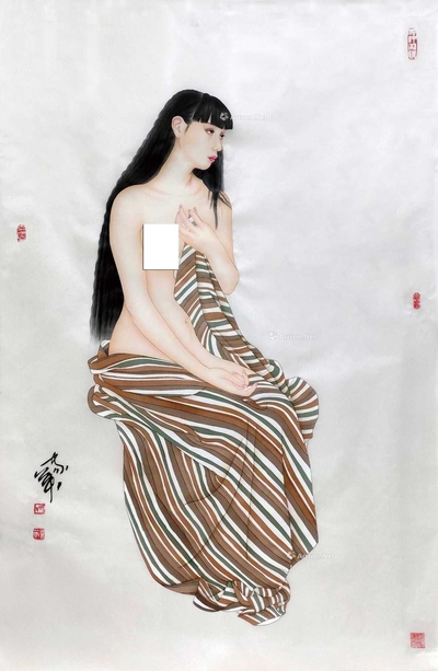 何家英 款 条纹下的静谧 镜心