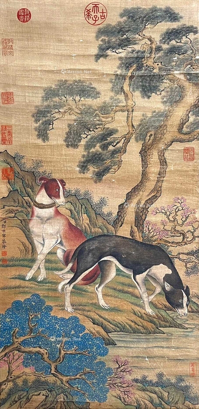 郎世宁 款 骏犬图 立轴