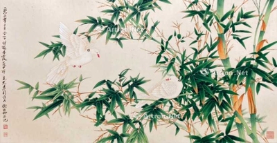 谢稚柳 款 竹报平安 镜片