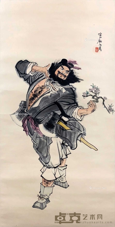 顾炳鑫 款 李逵醉春 立轴 98×49cm