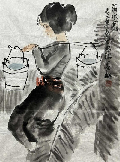 周思聪 款 汲水图