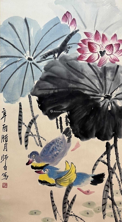 娄师白 款 荷花鸳鸯图 立轴