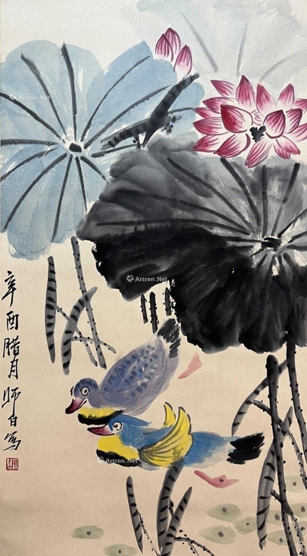 娄师白 款 荷花鸳鸯图 立轴