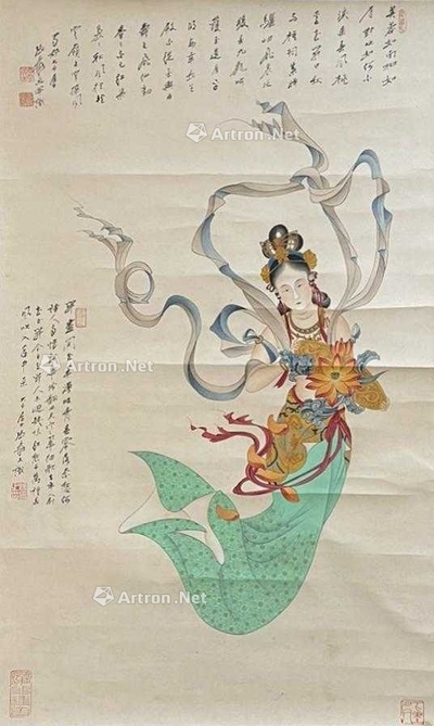 张大千 款 天女散花图