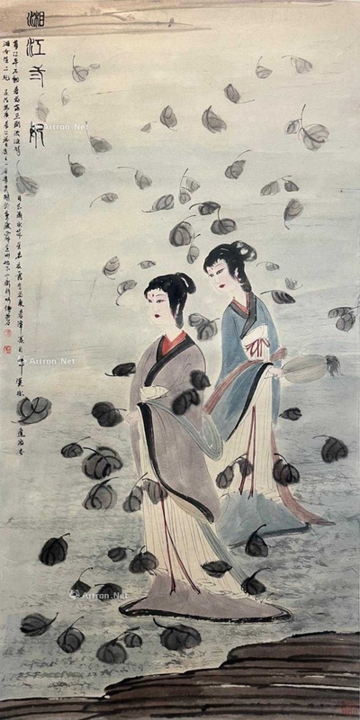 傅抱石 款 湘江二妃 立轴