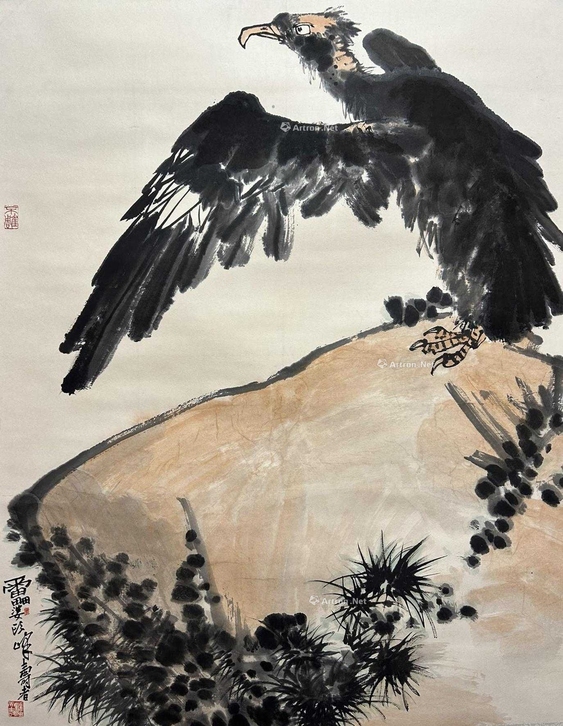 潘天寿 款 鹰 立轴