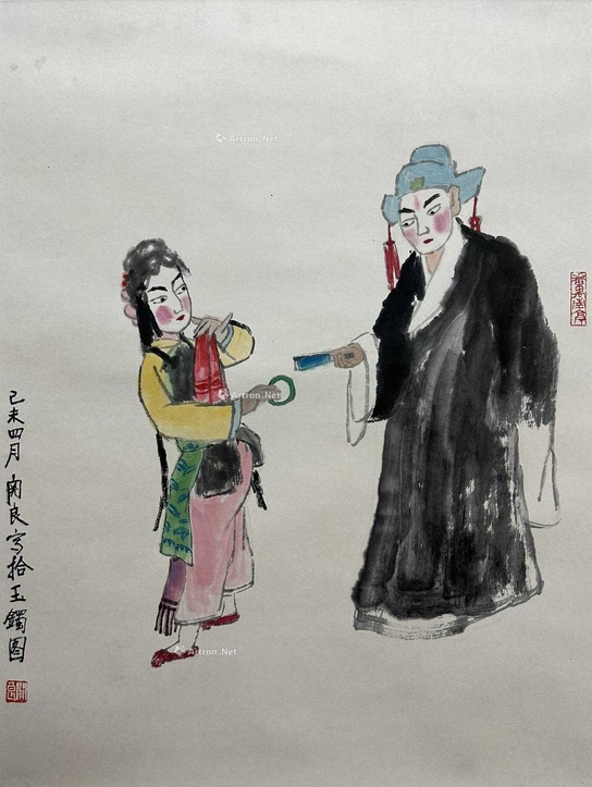 关良 款 张生与红娘 立轴