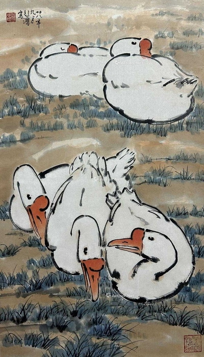 徐悲鸿 款 鹅 立轴