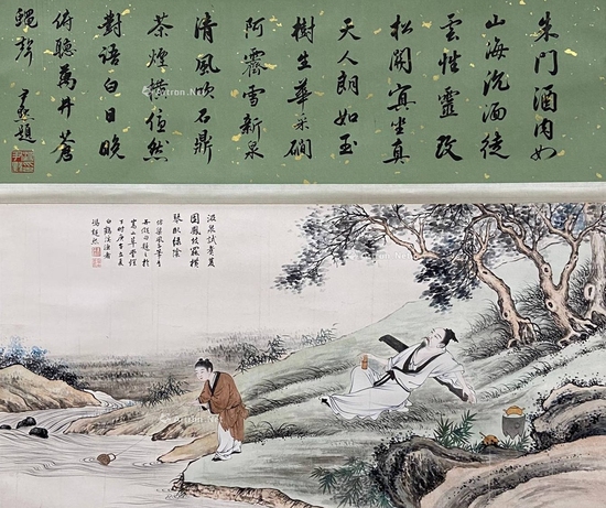 冯超然 款 琴卧绿荫 绫裱立轴