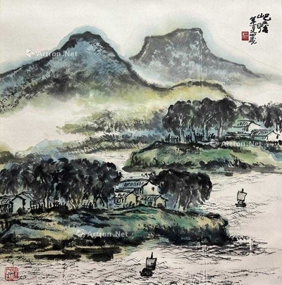 朱屺瞻 款 江边 立轴