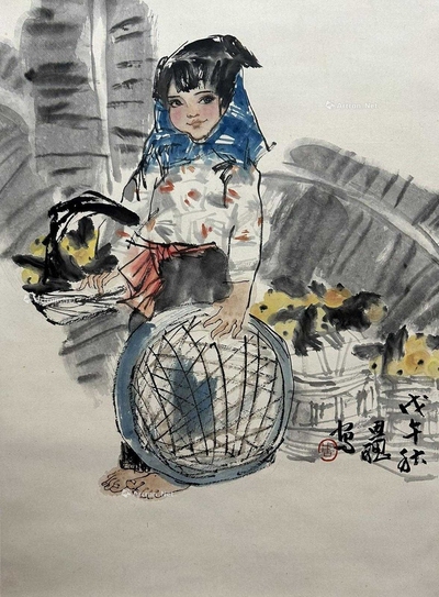 周思聪 款 陕北女娃 立轴