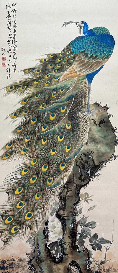 高剑父 款 孔雀图 立轴