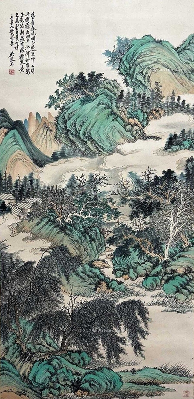 吴琴木 款 青绿山水 立轴