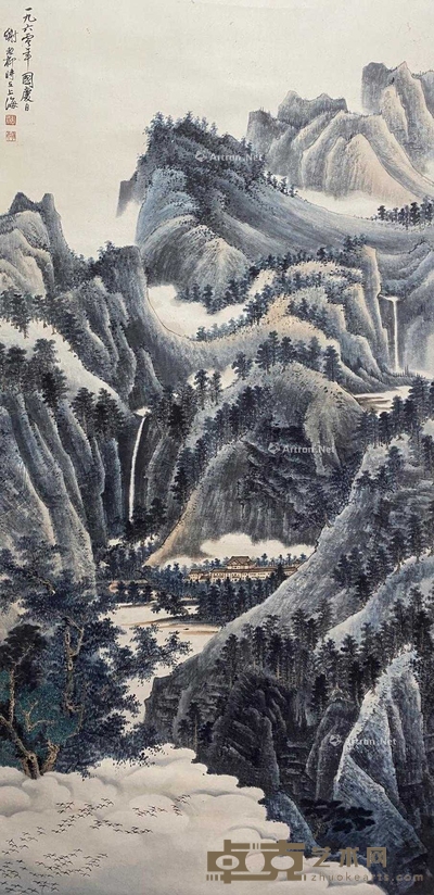 谢稚柳 款 峦林幽树图 立轴 画心175×84cm