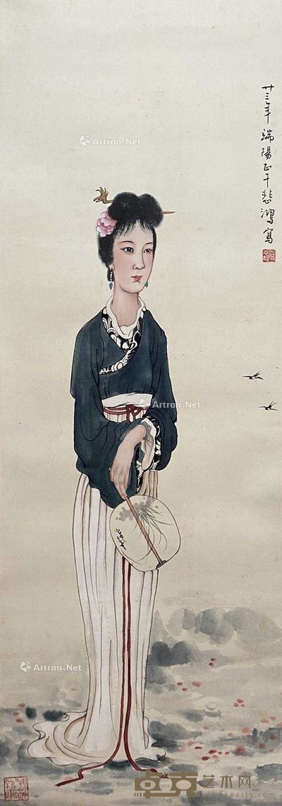 徐悲鸿 款 仕女图 立轴 画心129×45cm