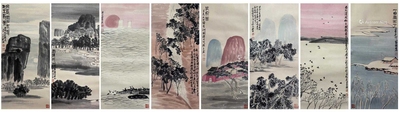 齐白石 款 山水八条屏