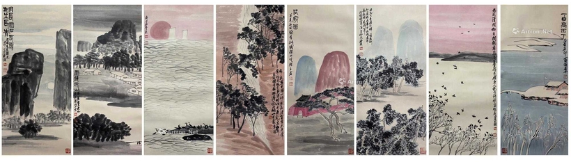 齐白石 款 山水八条屏