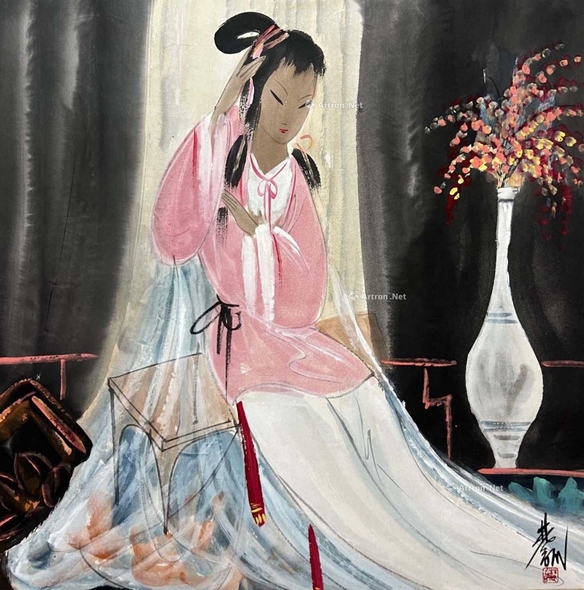 林风眠 款 仕女图 立轴