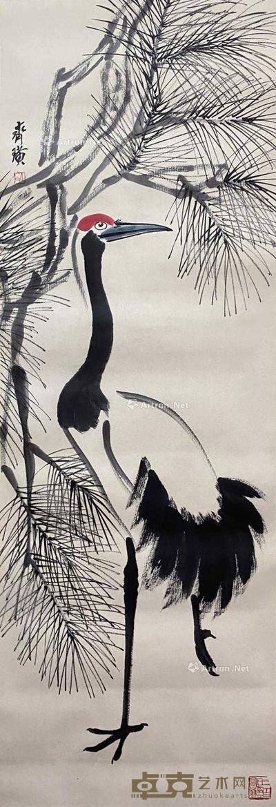 齐白石 款 松鹤图 立轴 画心137×46cm