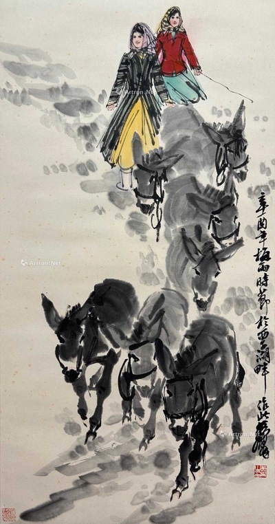 黄胄 款 赶驴图 立轴