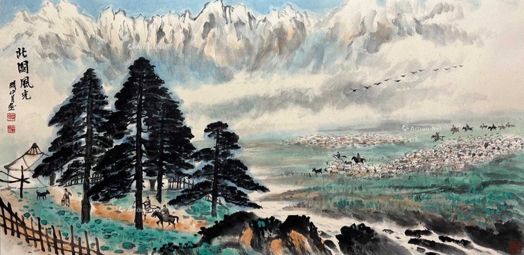 关山月 款 北国风光 镜片