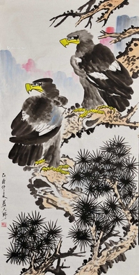 蓝天野 款 2005年作 松鹰图 镜片