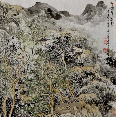 王子武 款 1979年作 金陵春色 镜片 67×67cm