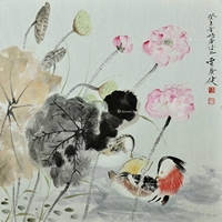 贾广健 款 2003年作 荷塘幽意 镜片
