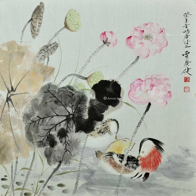 贾广健 款 2003年作 荷塘幽意 镜片