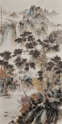 劳继雄 款 2012年作 山村积翠 镜片