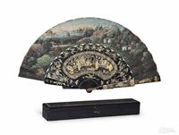 MID-19TH CENTURY A CANTONESE LACQUER FAN WITH WHAMPOA VIEW