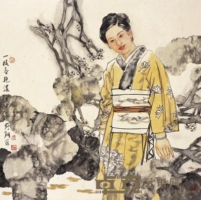 王野翔 甲申(2004年)作 一枝春艳浓 镜心 65.5×65cm