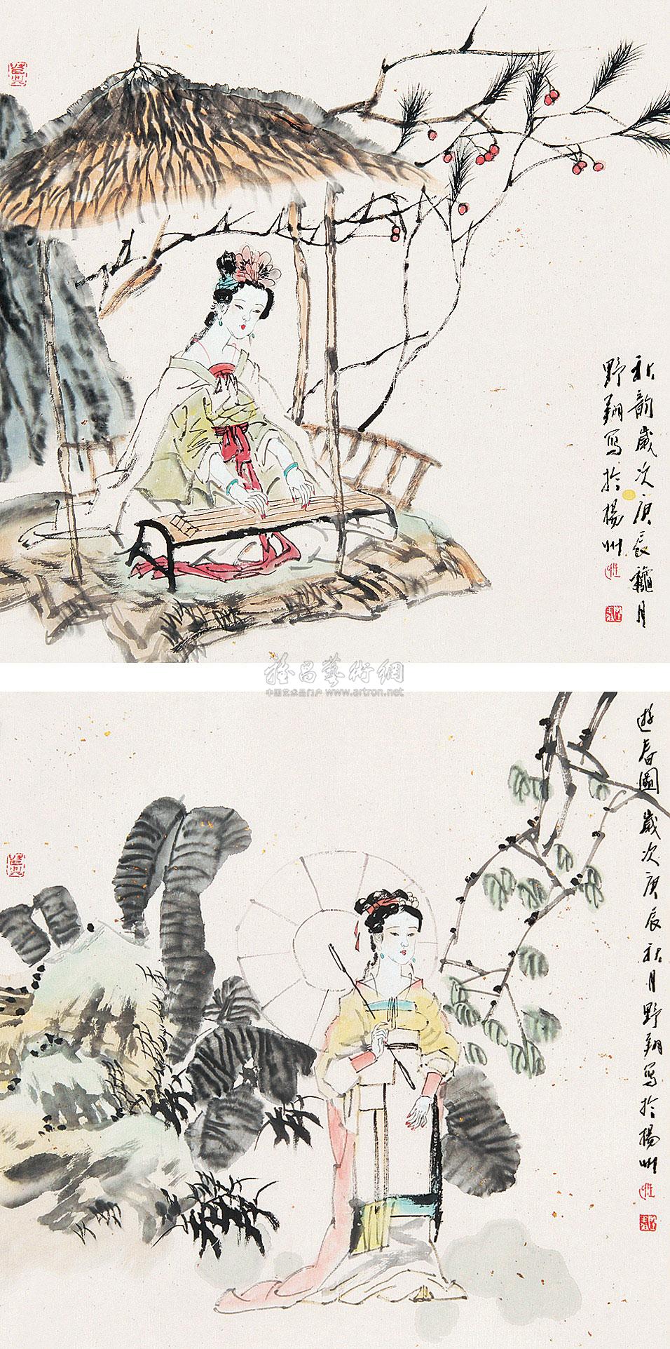 王野翔 仕女图 68×68cm×2