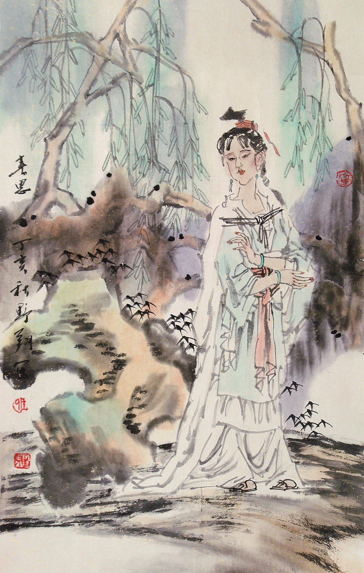 王野翔 春思 镜片 设色纸本 63×40cm
