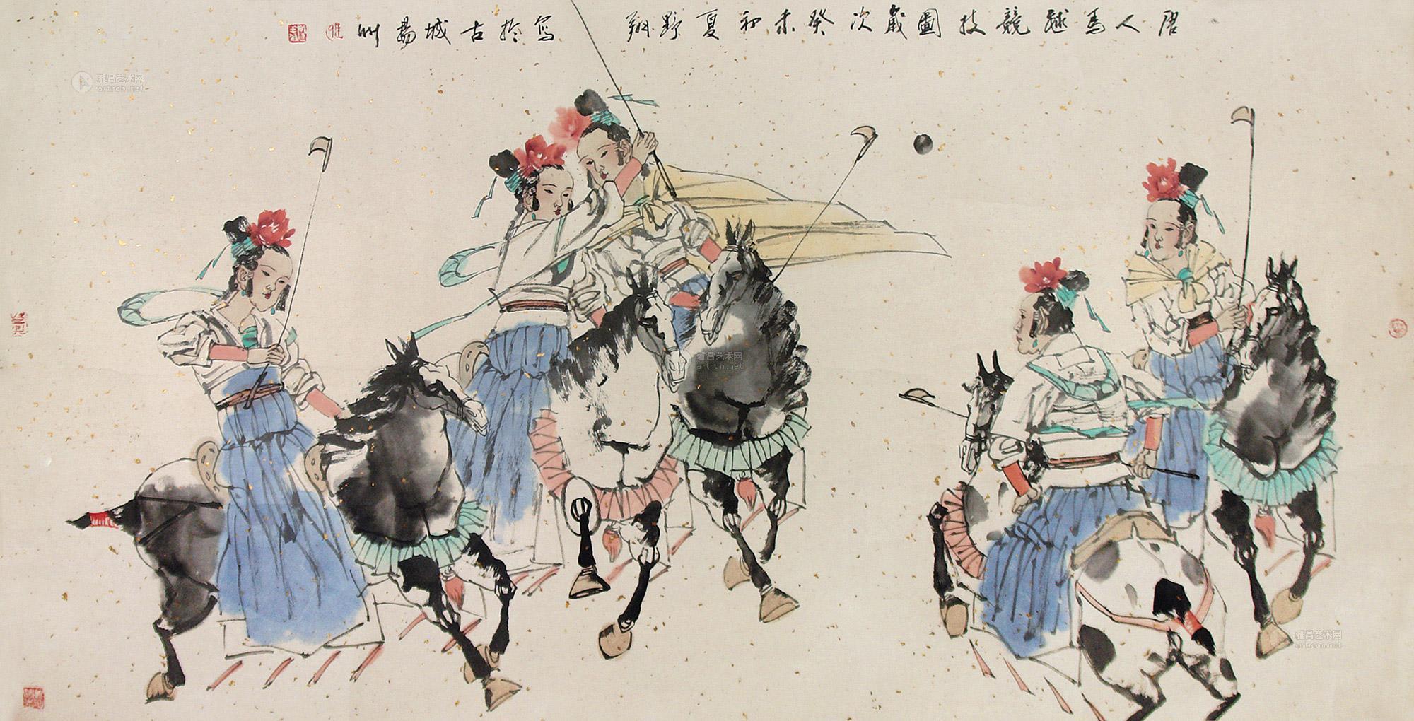 王野翔 马球图 镜片 设色纸本 137×69cm